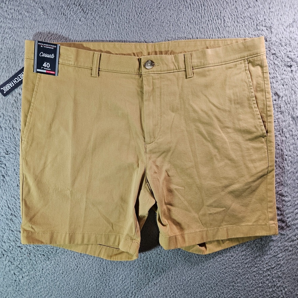 NWT Roundtree & Yorke Casuals Shorts Men 40 x 7" Straight Stretch Yellow Brown
